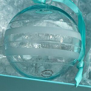 Tiffany & Co 2019 Stripe Crystal Glass Ball Ornament New in Box